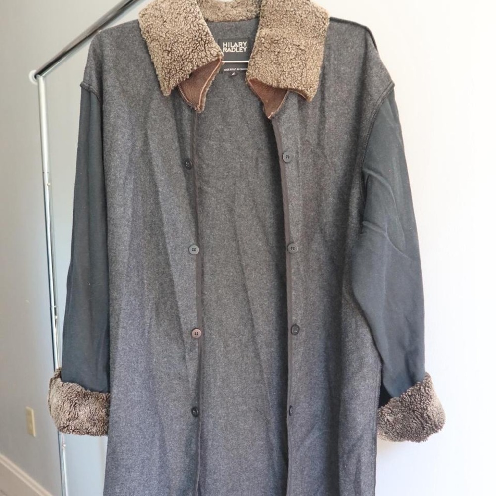 Hilary‎ Radley black and grey faux fur lined wool shirt jacket Western